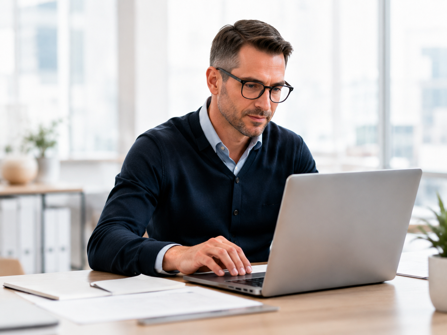 Accountant working at a laptop on a client-authorized request.