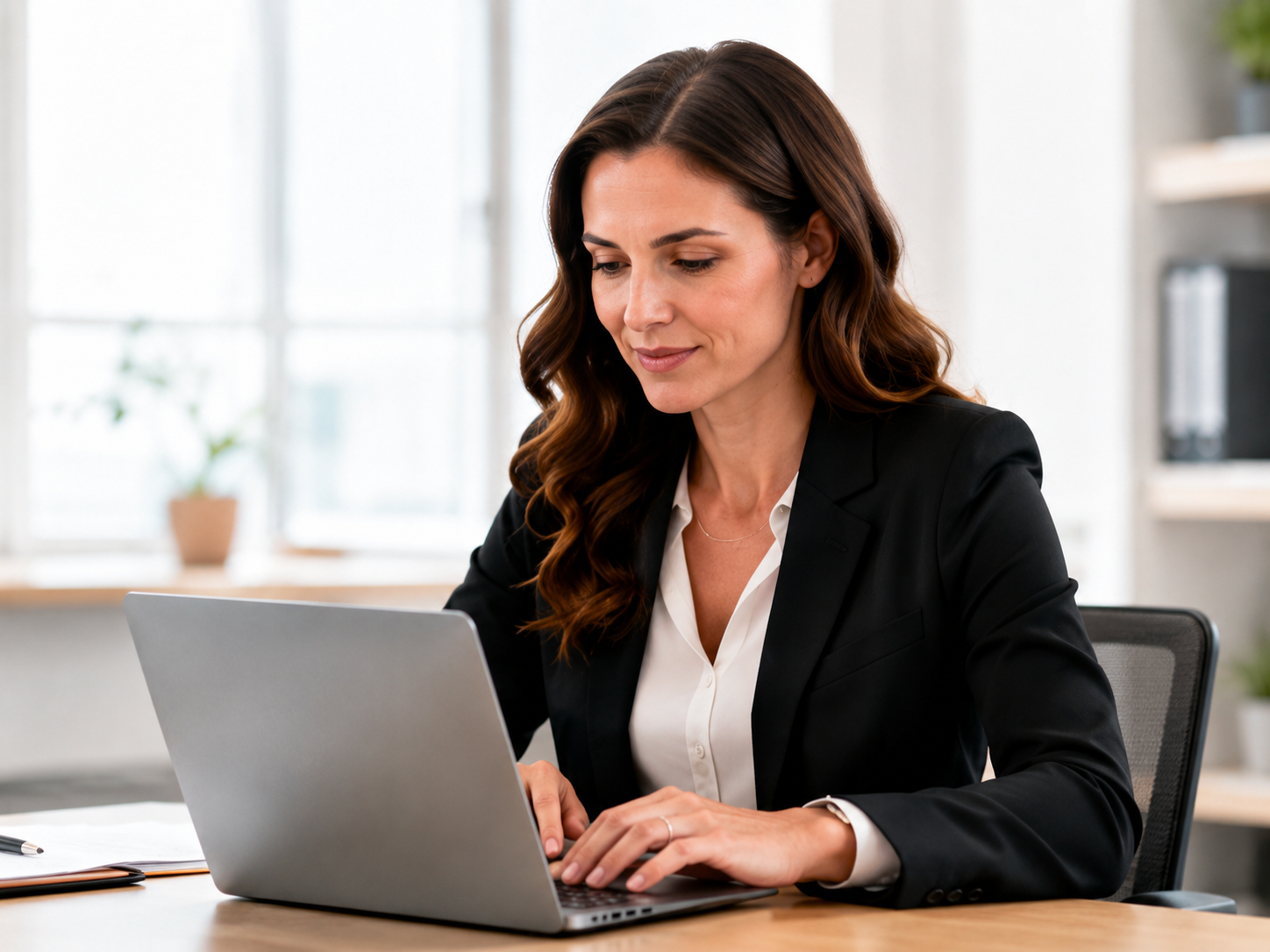 Lawyer working at a laptop on a client-authorized request.